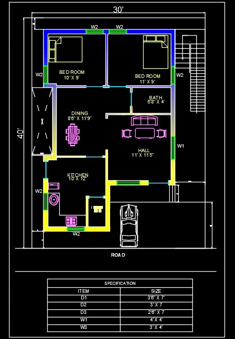 House Plan in 50'x50' Plot- Free  CAD Drawing Download